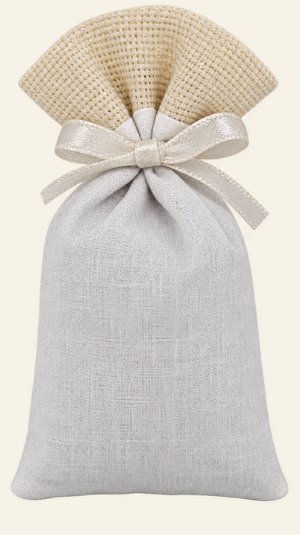 Sachet de lavande en coton naturel, haut en toile de jute et ruban crème